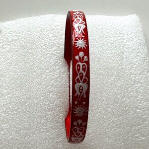 Austrian Handmade Enamel And Brass Bangle Folk Art 1960s Red and White